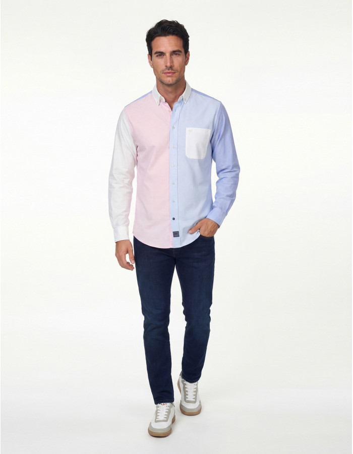 CAMISA SPAGNOLO LISO COMBINADO ROSA CELESTE
