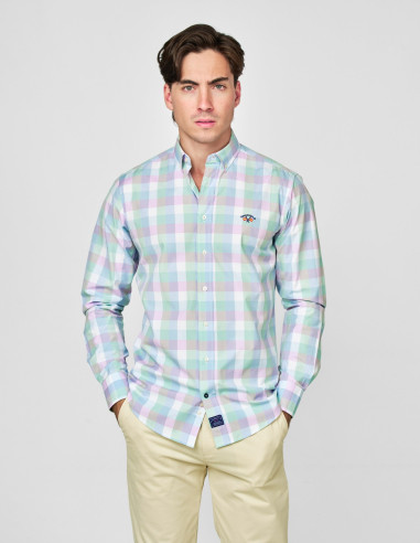 CAMISA SPAGNOLO POPELIN CUADRO VERDE FUCSIA