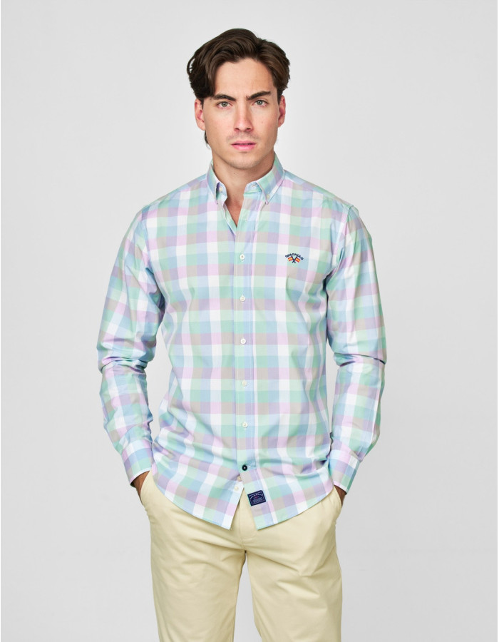 CAMISA SPAGNOLO POPELIN CUADRO VERDE FUCSIA