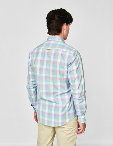 CAMISA SPAGNOLO POPELIN CUADRO VERDE FUCSIA