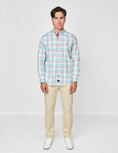 CAMISA SPAGNOLO POPELIN CUADRO VERDE FUCSIA
