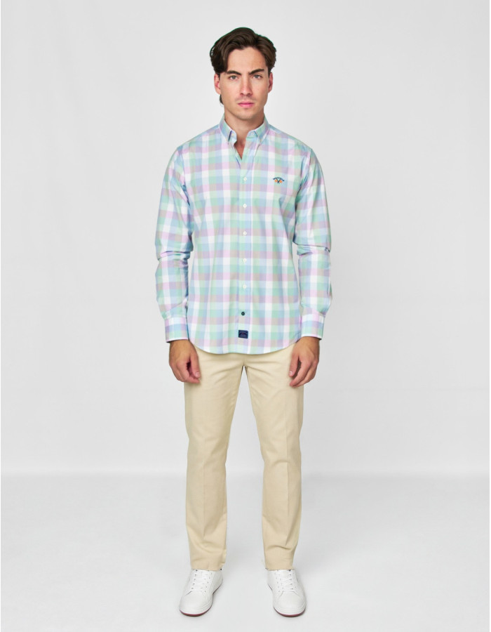 CAMISA SPAGNOLO POPELIN CUADRO VERDE FUCSIA