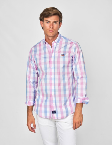 CAMISA SPAGNOLO POPELIN CUADRO AZUL FUCSIA
