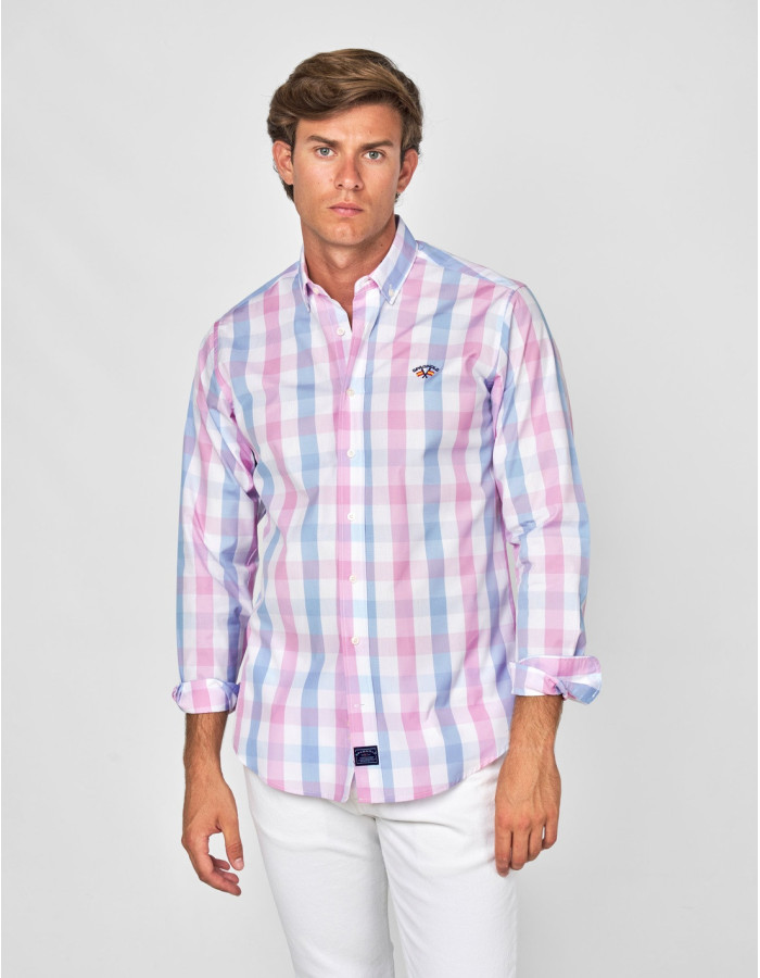 CAMISA SPAGNOLO POPELIN CUADRO AZUL FUCSIA