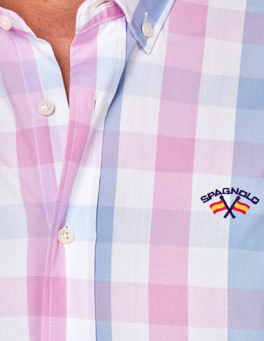 CAMISA SPAGNOLO POPELIN CUADRO AZUL FUCSIA