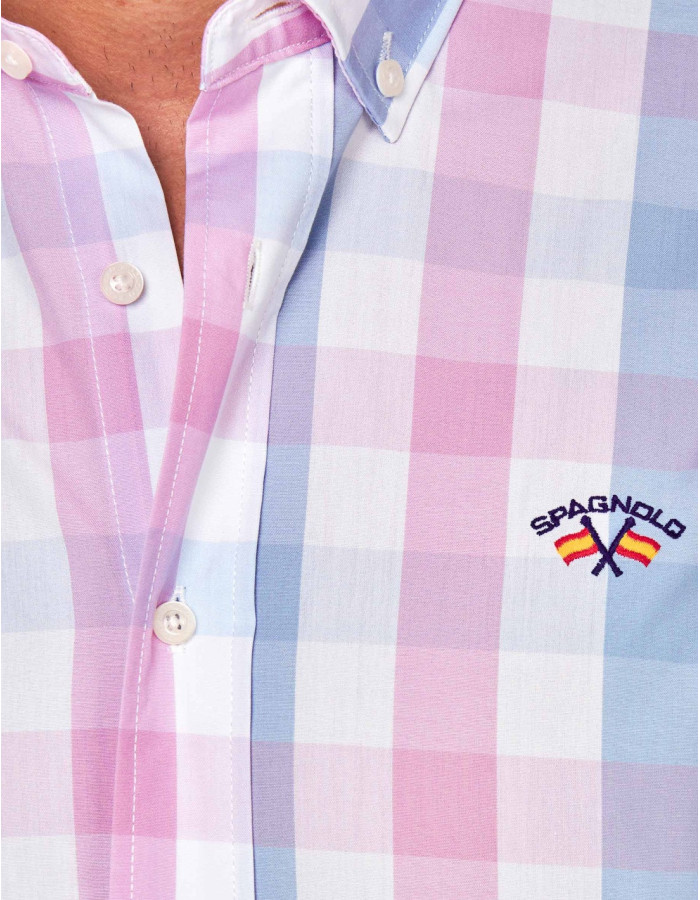 CAMISA SPAGNOLO POPELIN CUADRO AZUL FUCSIA