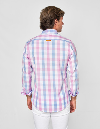 CAMISA SPAGNOLO POPELIN CUADRO AZUL FUCSIA