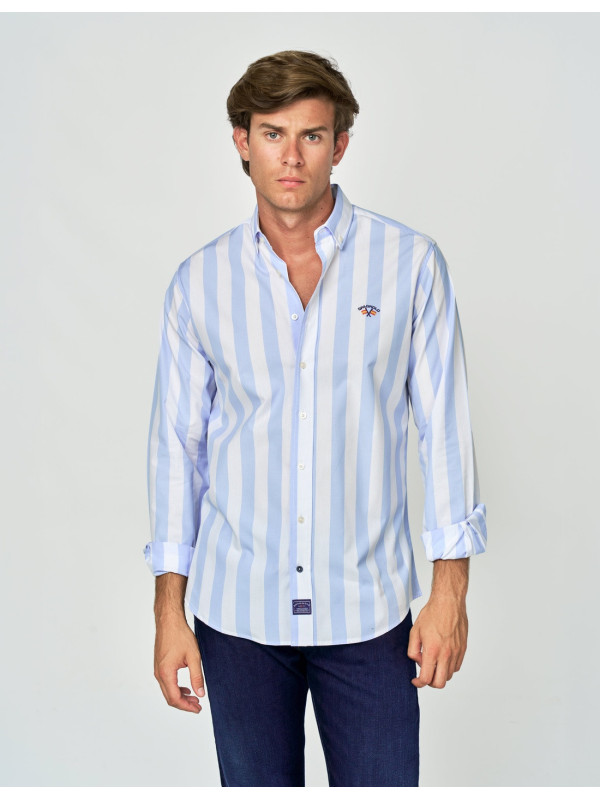CAMISA SPAGNOLO POPELIN LISTAS AZUL BLANCO