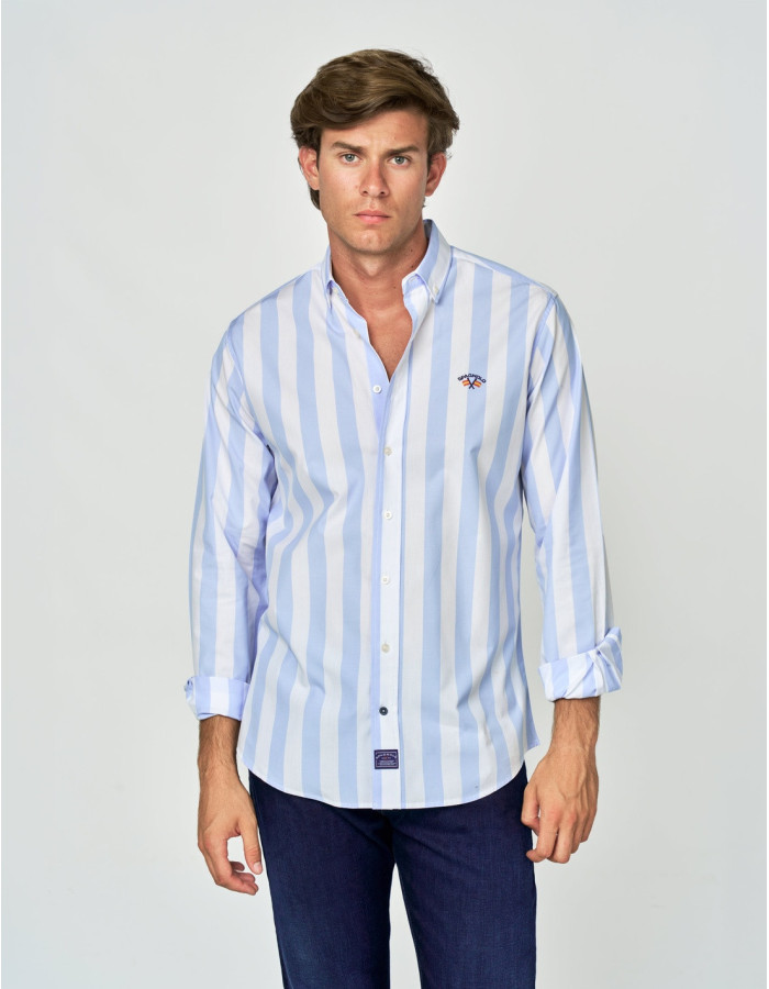 CAMISA SPAGNOLO POPELIN LISTAS AZUL BLANCO