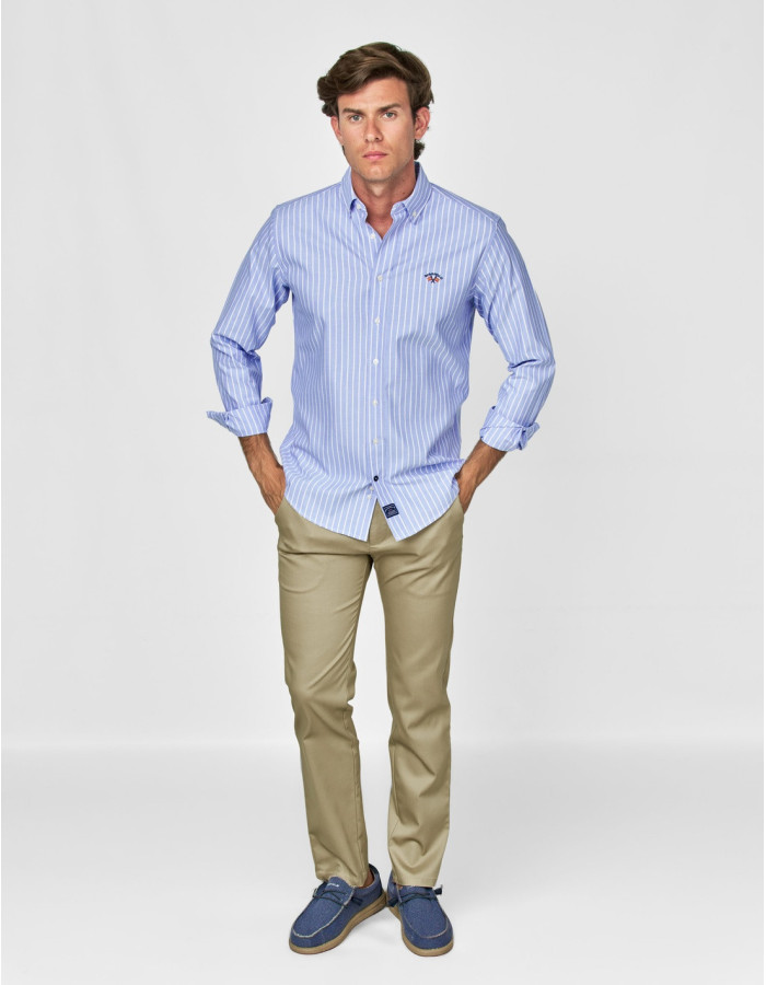 CAMISA SPAGNOLO OXFORD LISTAS CELESTE