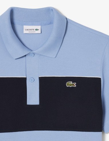 Polo Lacoste Franjas Combinado Azul Claro | Manzanos Moda