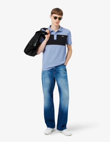 Polo Lacoste Franjas Combinado Azul Claro | Manzanos Moda