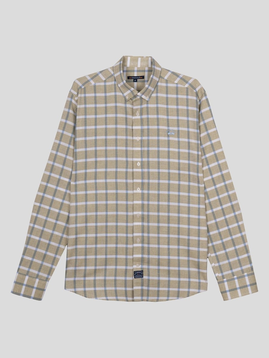 Camisa Spagnolo Hombre Viyela Cuadros Beig