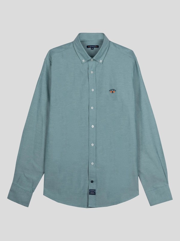 Camisa Spagnolo Oxford Liso Hombre Verde Gris