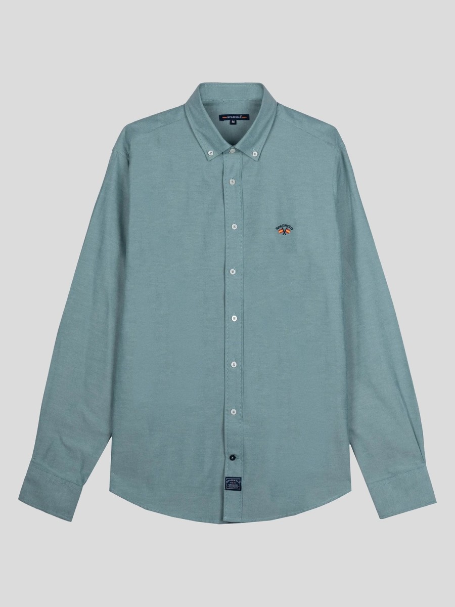 Camisa Spagnolo Oxford Liso Hombre Verde Gris