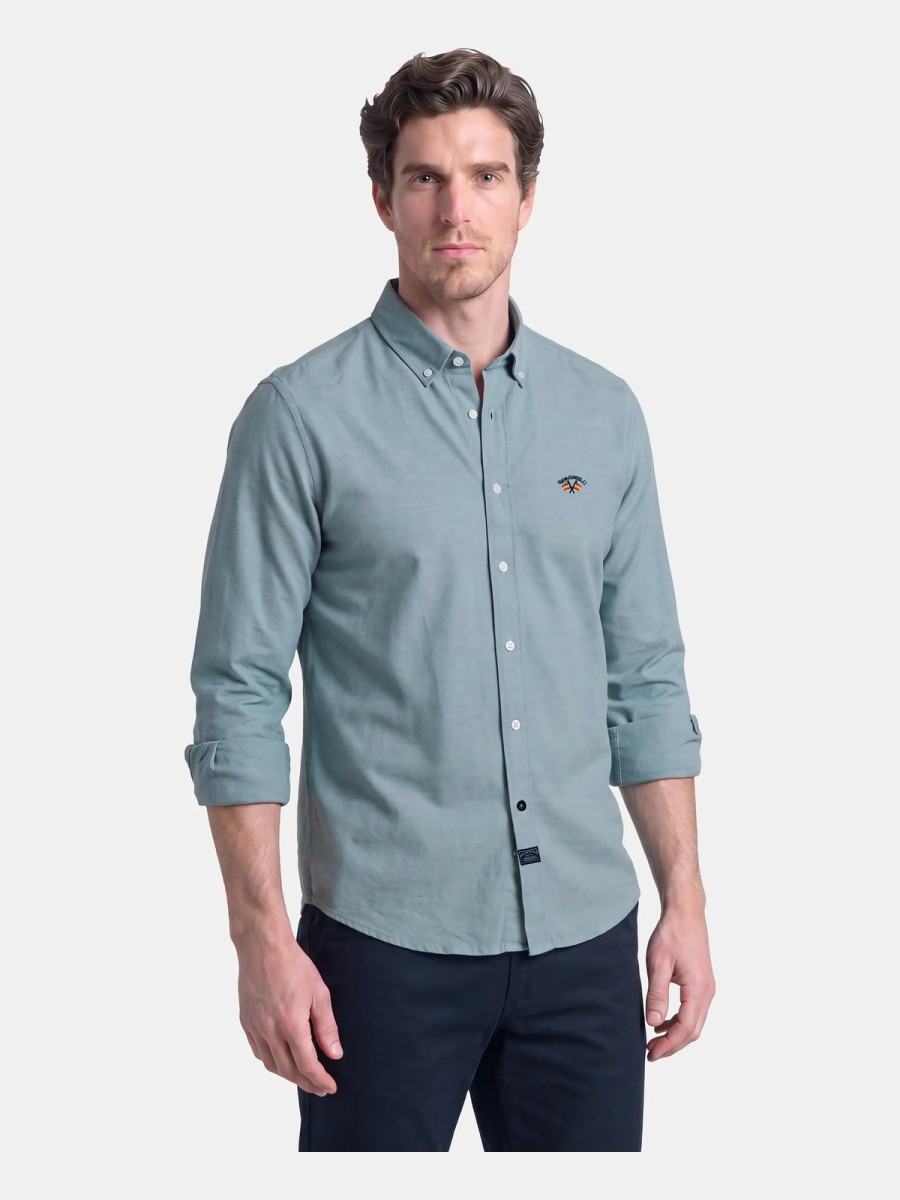 Camisa Spagnolo Oxford Liso Hombre Verde Gris