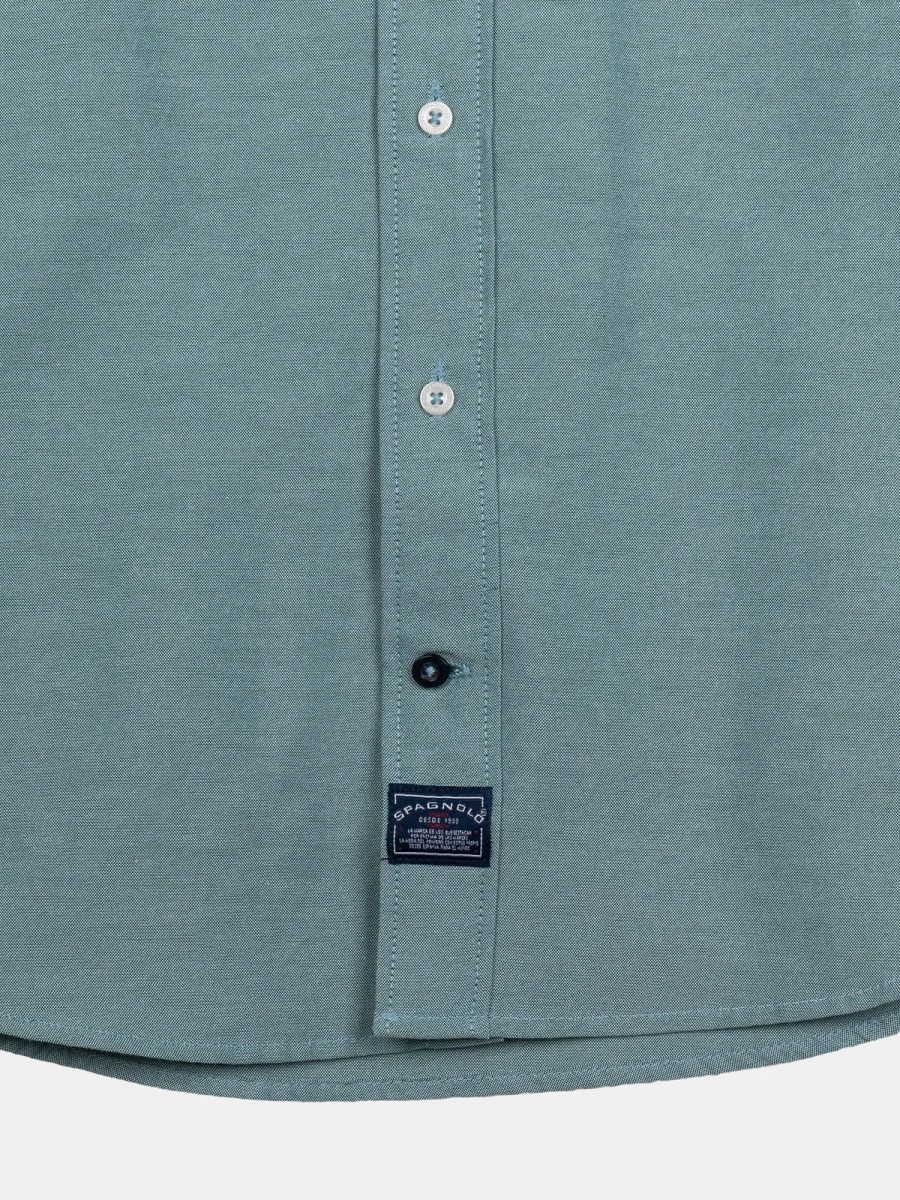 Camisa Spagnolo Oxford Liso Hombre Verde Gris
