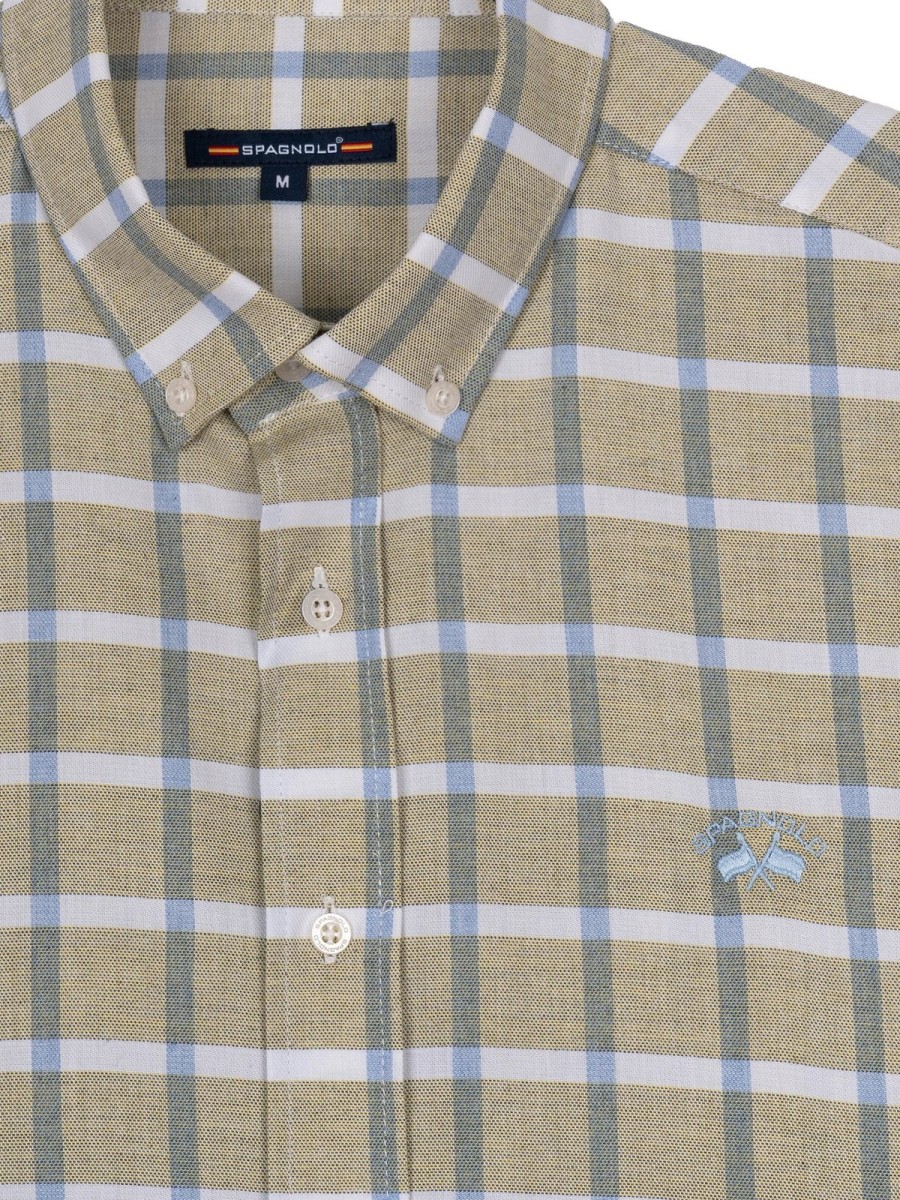 Camisa Spagnolo Hombre Viyela Cuadros Beig