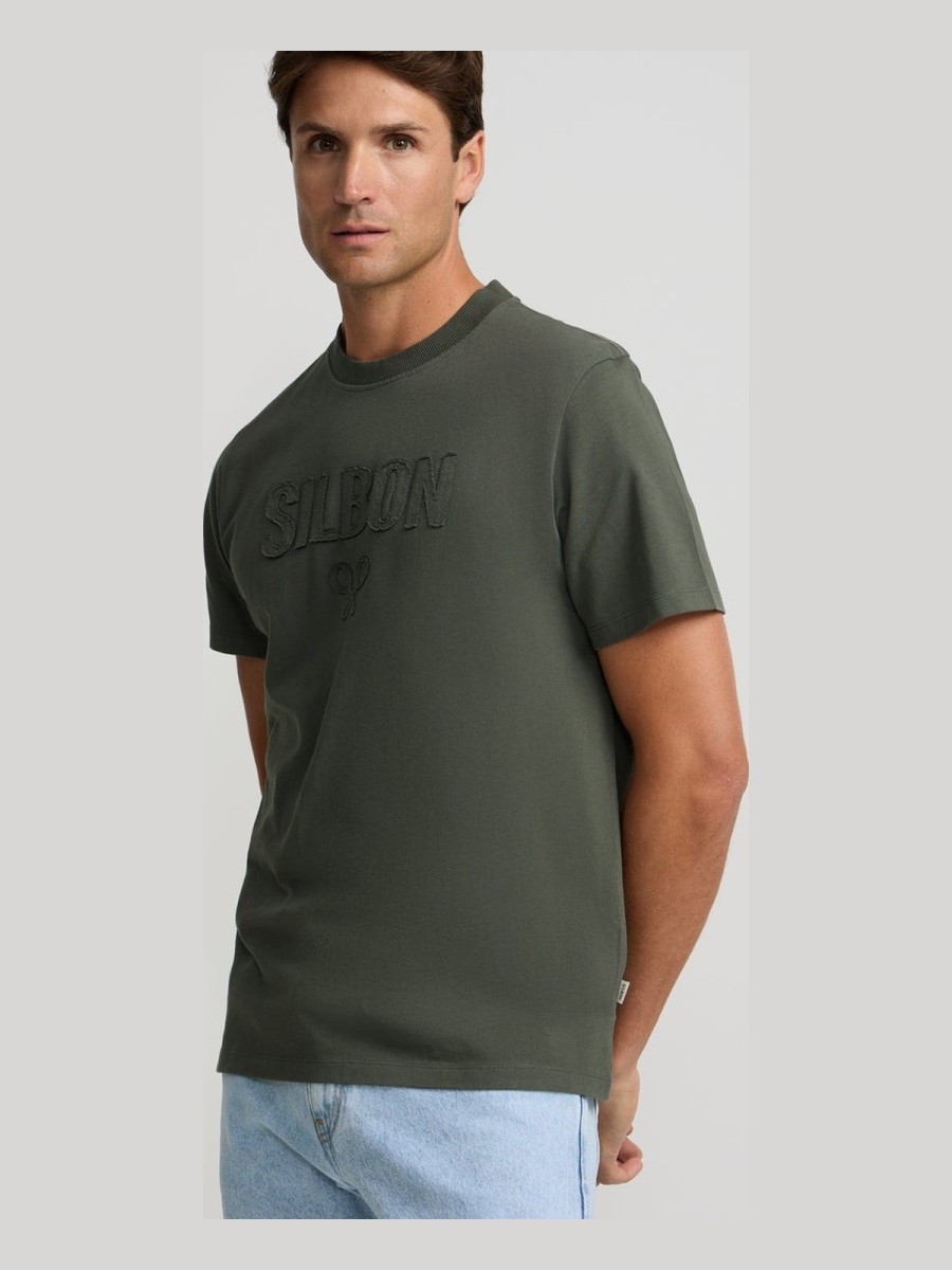 Camiseta SILBON Hombre Kaki con Logo Relieve