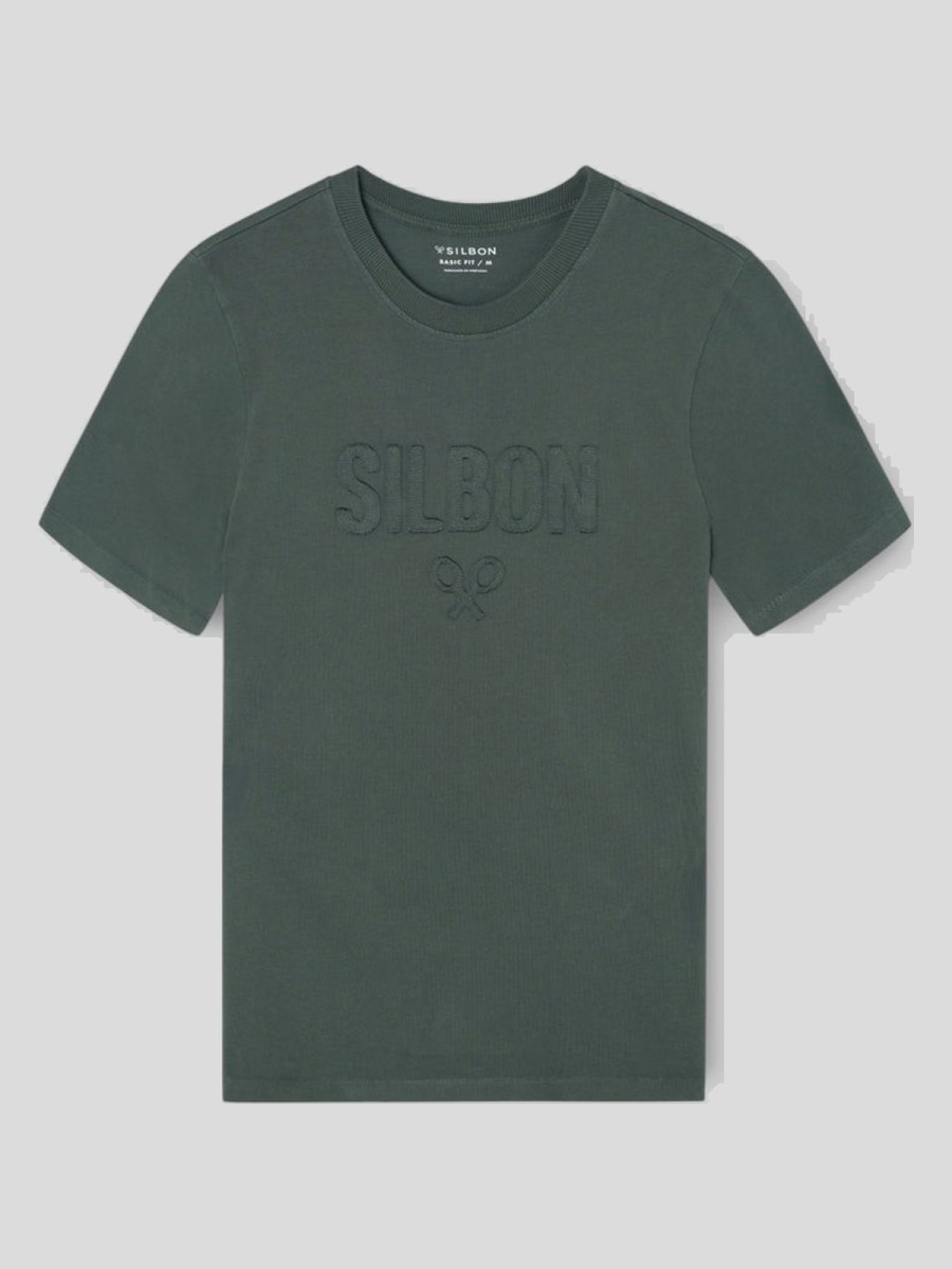 Camiseta SILBON Hombre Kaki con Logo Relieve