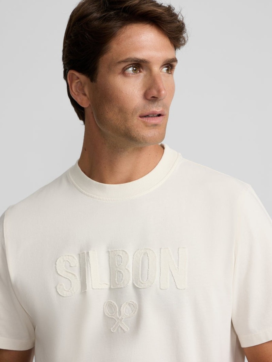 Camiseta Silbon de Algodón Crema con Parche