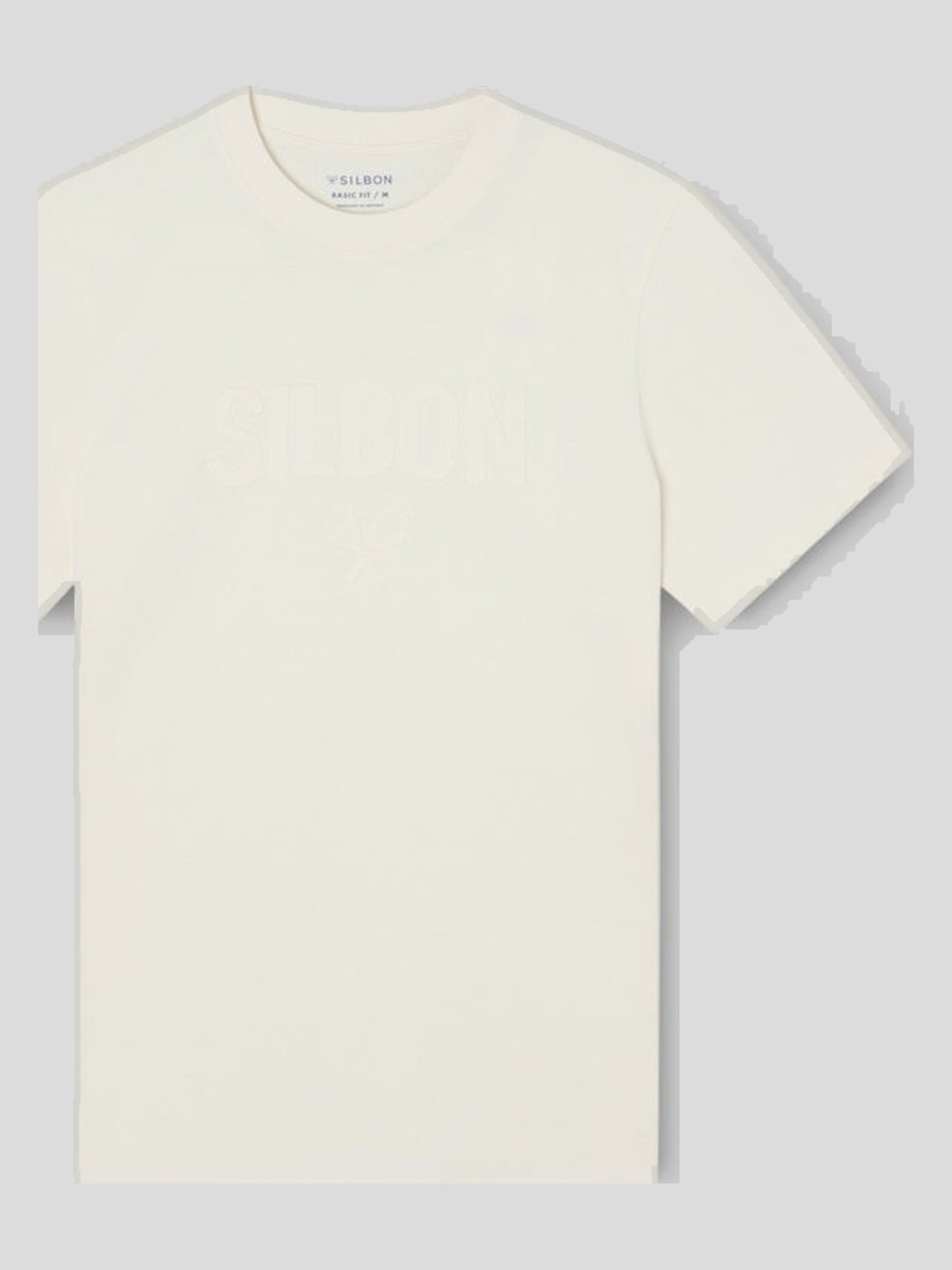 Camiseta Silbon de Algodón Crema con Parche
