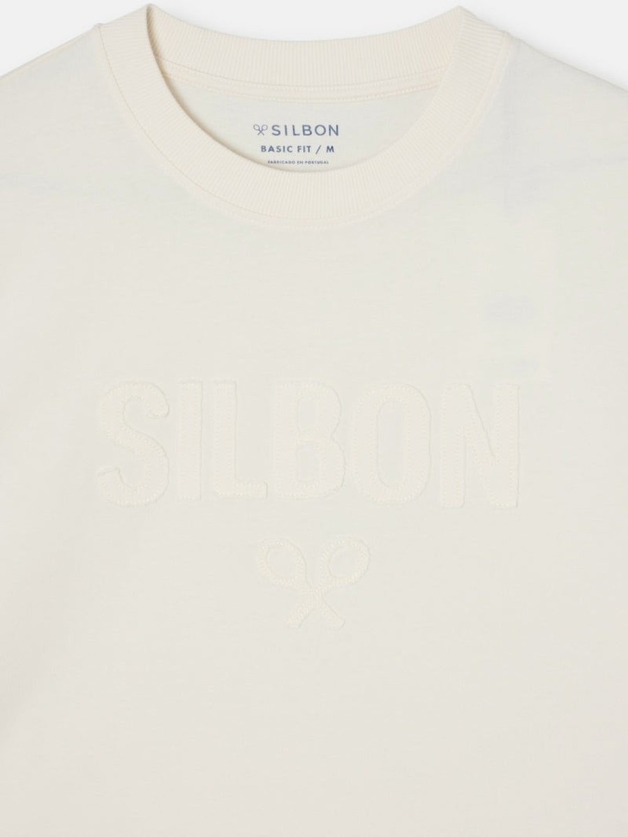 Camiseta Silbon de Algodón Crema con Parche