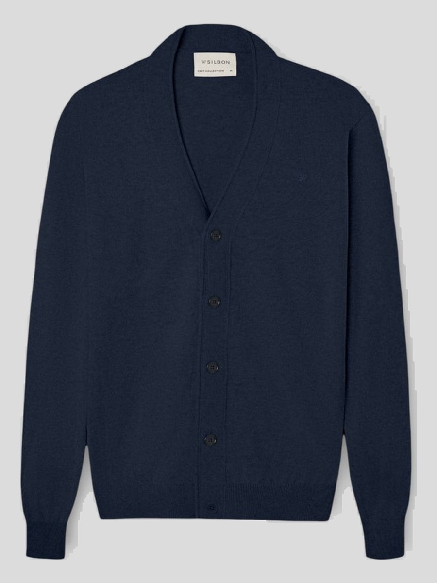 Cárdigan Silbon Azul Marino en Algodón BCI y Cashmere
