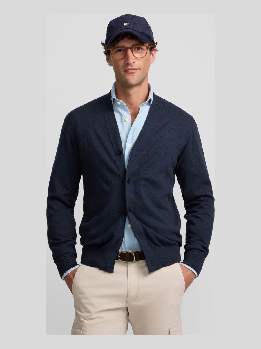 Cárdigan Silbon Azul Marino en Algodón BCI y Cashmere