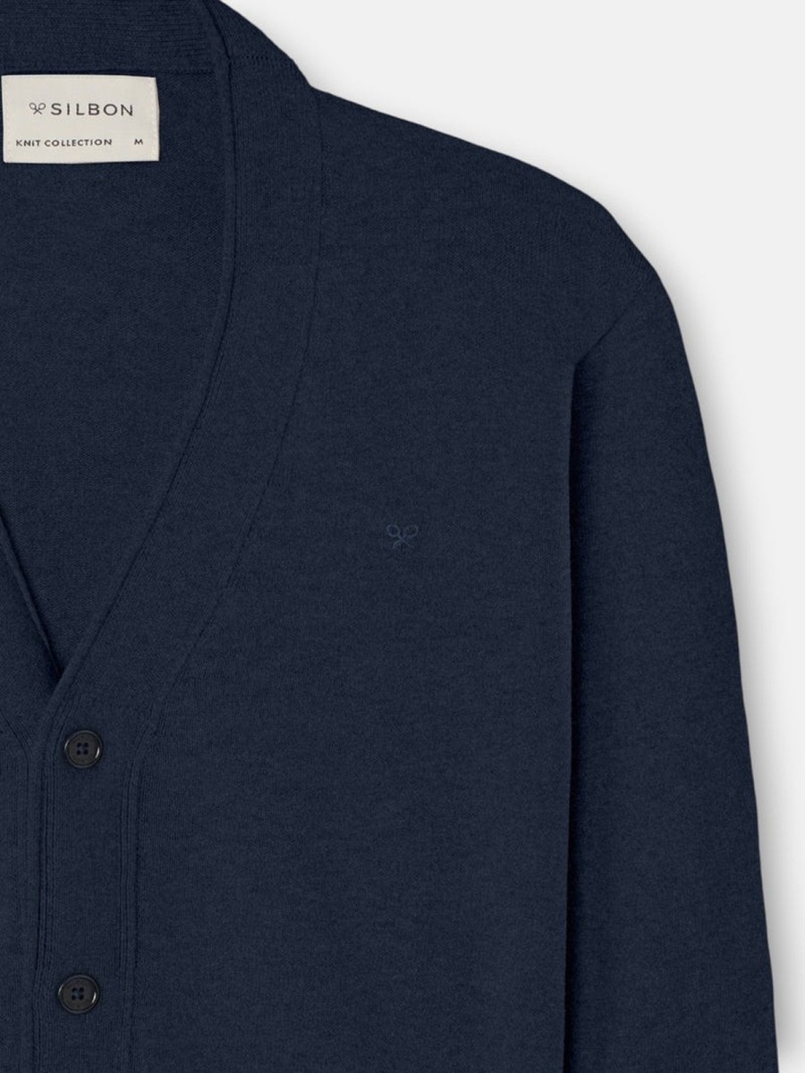 Cárdigan Silbon Azul Marino en Algodón BCI y Cashmere