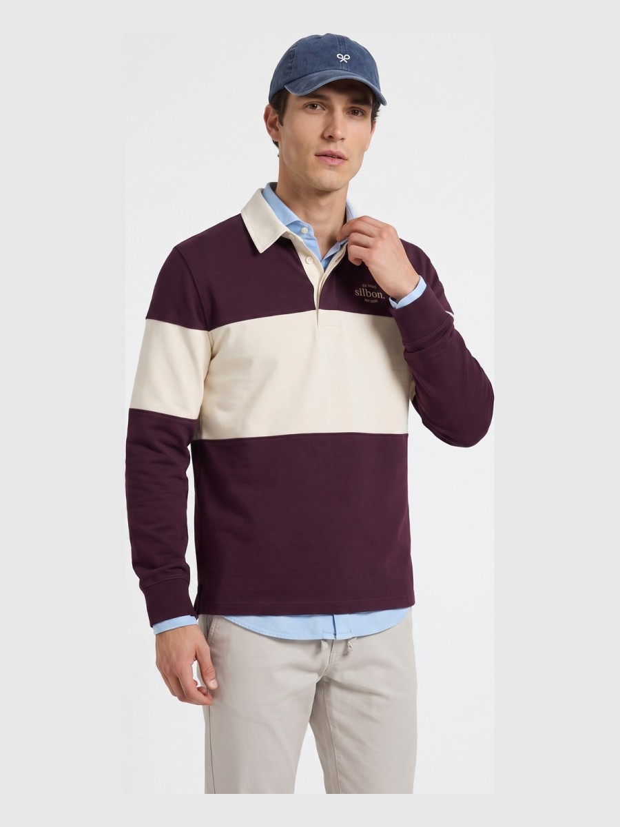 Sudadera Silbon Burdeos 100% Algodón Cuello Polo