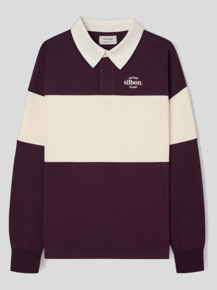Sudadera Silbon Burdeos 100% Algodón Cuello Polo