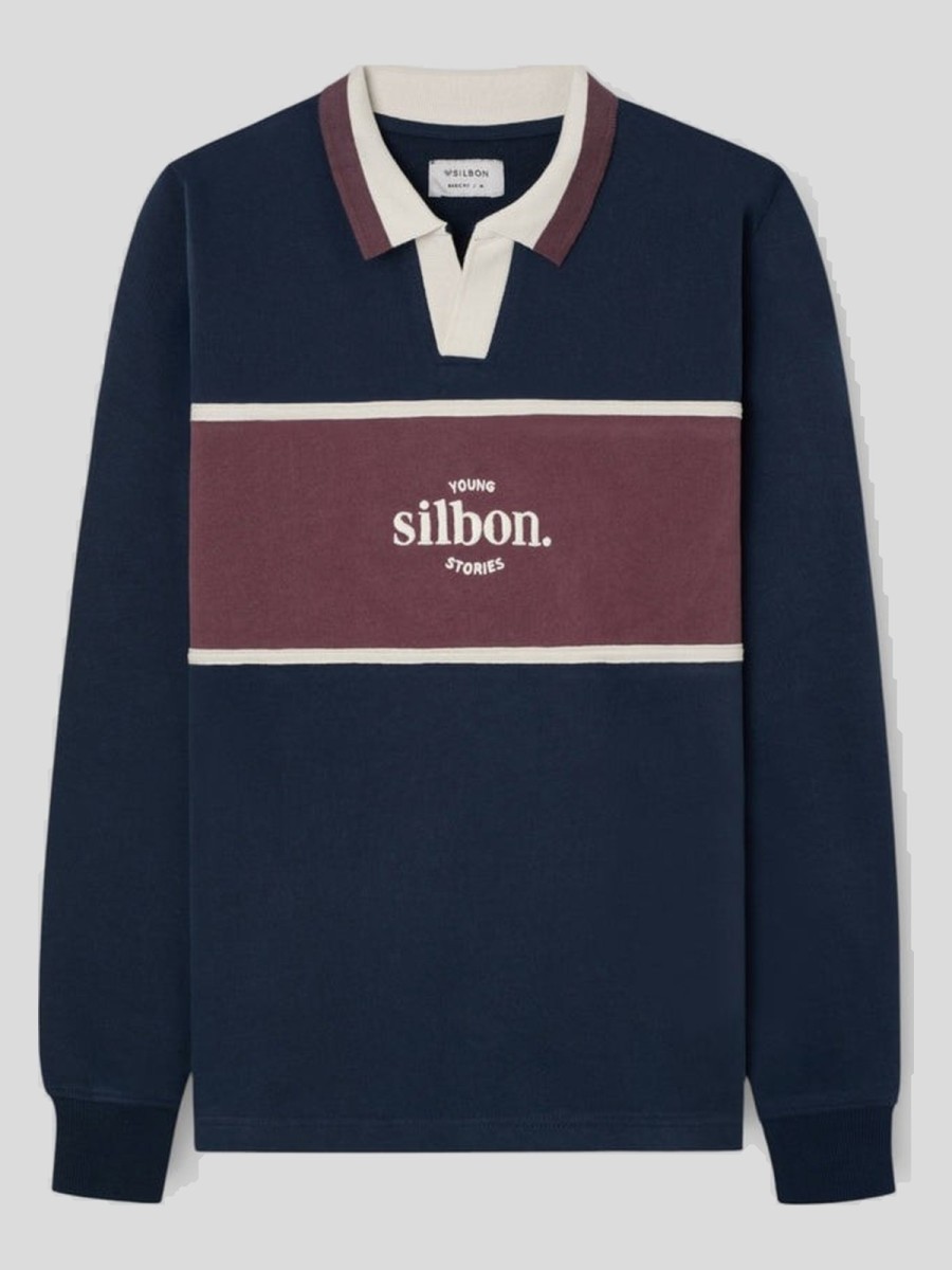 Sudadera Silbon 100% Algodón Azul Marino con Cuello Polo