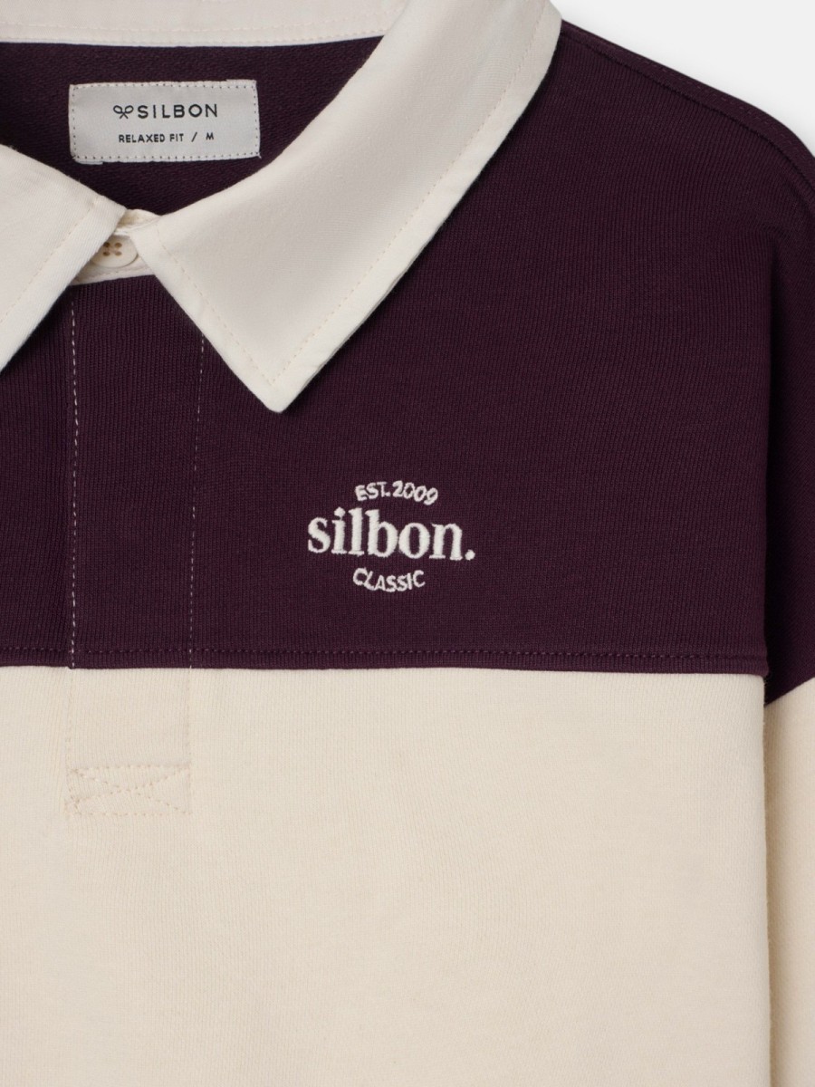 Sudadera Silbon Burdeos 100% Algodón Cuello Polo
