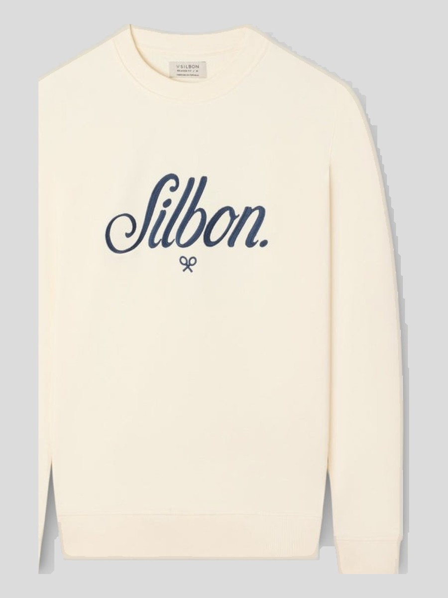 Sudadera Silbon Crema 100% Algodón con Logo Bordado