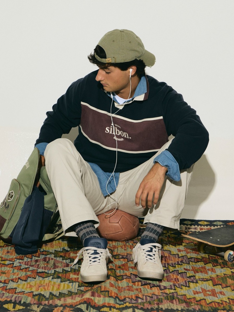 Sudadera Silbon 100% Algodón Azul Marino con Cuello Polo