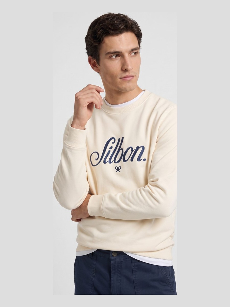 Sudadera Silbon Crema 100% Algodón con Logo Bordado