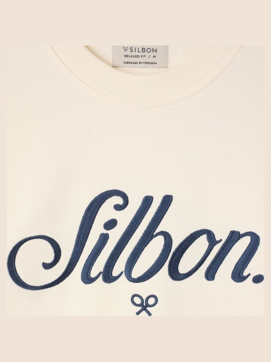 Sudadera Silbon Crema 100% Algodón con Logo Bordado