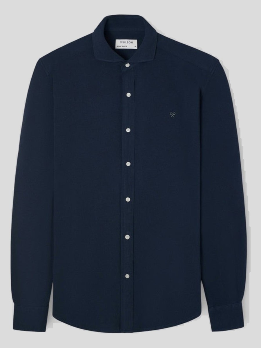 Camisa Silbon de piqué 100% algodón azul marino