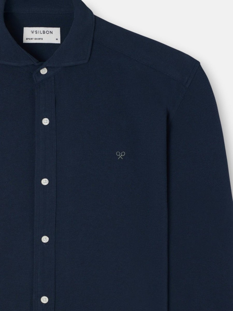 Camisa Silbon de piqué 100% algodón azul marino