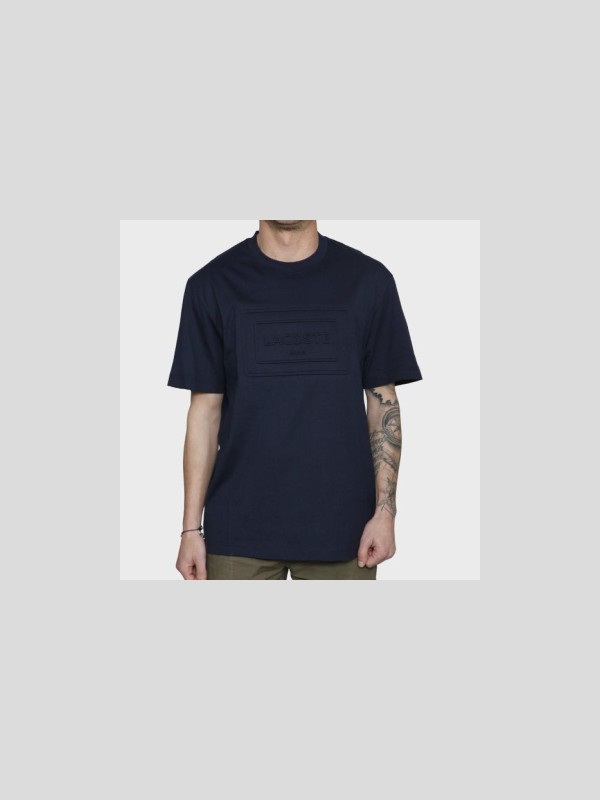 Camiseta Lacoste de Algodón Azul Marino con Relieve Paris