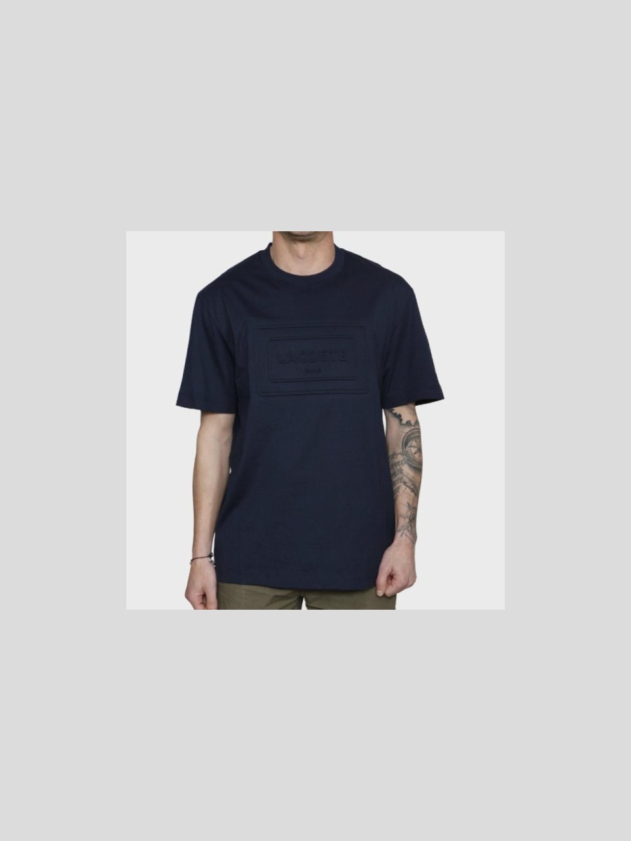 Camiseta Lacoste de Algodón Azul Marino con Relieve Paris