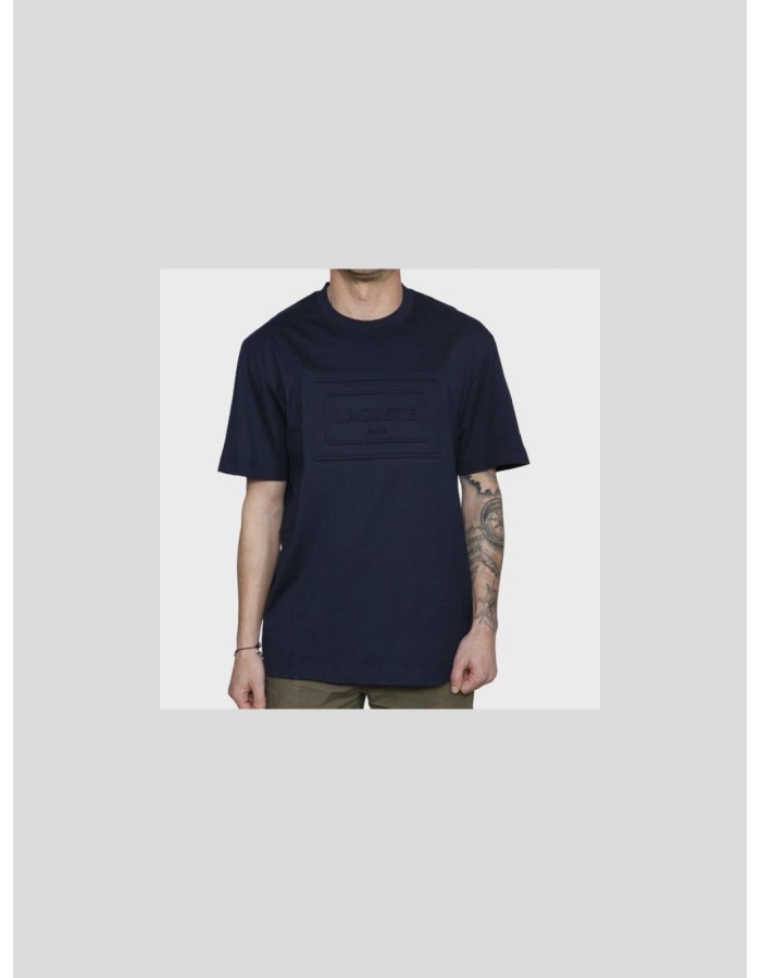 Camiseta Lacoste de Algodón Azul Marino con Relieve Paris