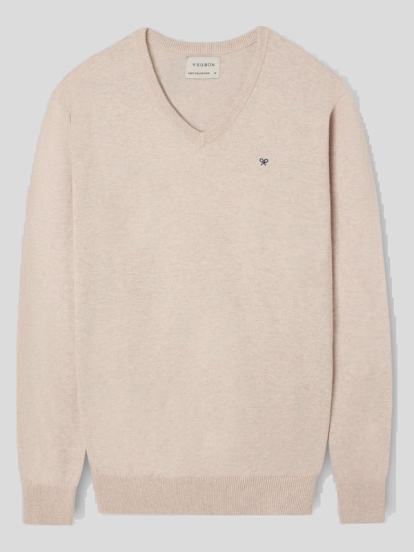 Jersey Silbon de Cuello Pico con Cashmere