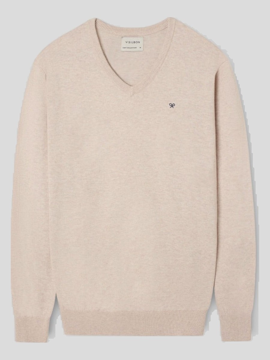 Jersey Silbon de Cuello Pico con Cashmere