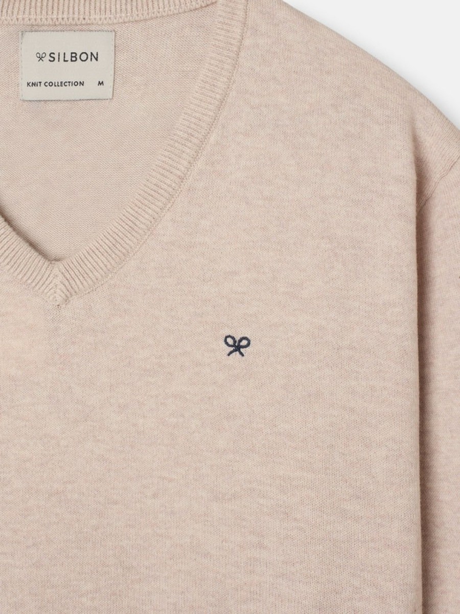 Jersey Silbon de Cuello Pico con Cashmere