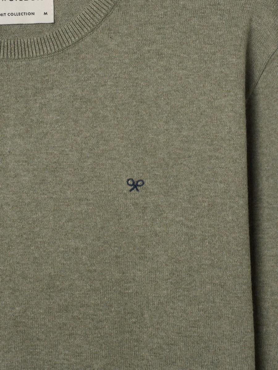Jersey Silbon cuello redondo verde gris en algodón BCI y cashmere