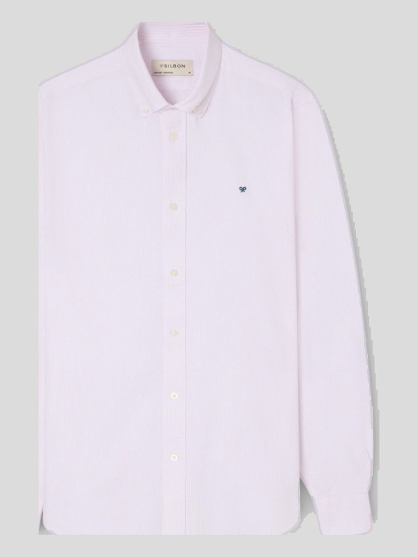 Camisa Oxford Silbon 100% Algodón Rayas Rosa