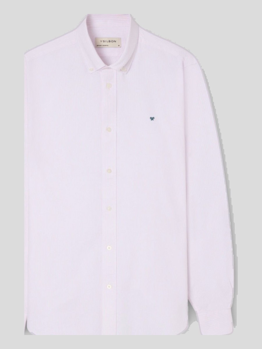 Camisa Oxford Silbon 100% Algodón Rayas Rosa