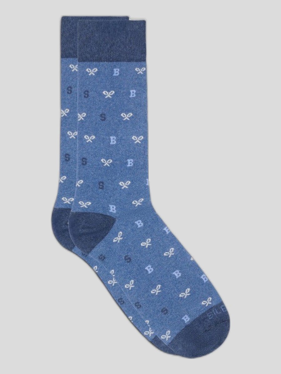 Calcetines Silbon Azul con Estampado de Letras